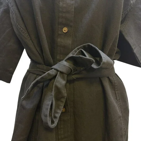 NWT Banana Republic Black Linen Shirt Dress With Tie Waist XL